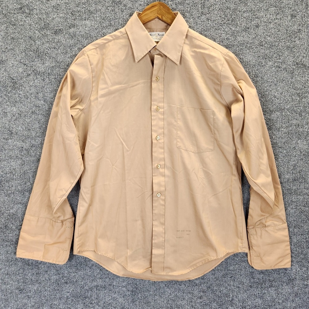 Vintage Royal Knight Shirt Men's Size 15.5 Tan Cufflinks Made USA Single Stitch